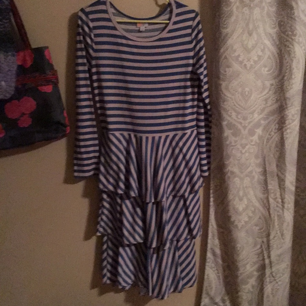 A LulaRoe pink and blue long sleeve dress